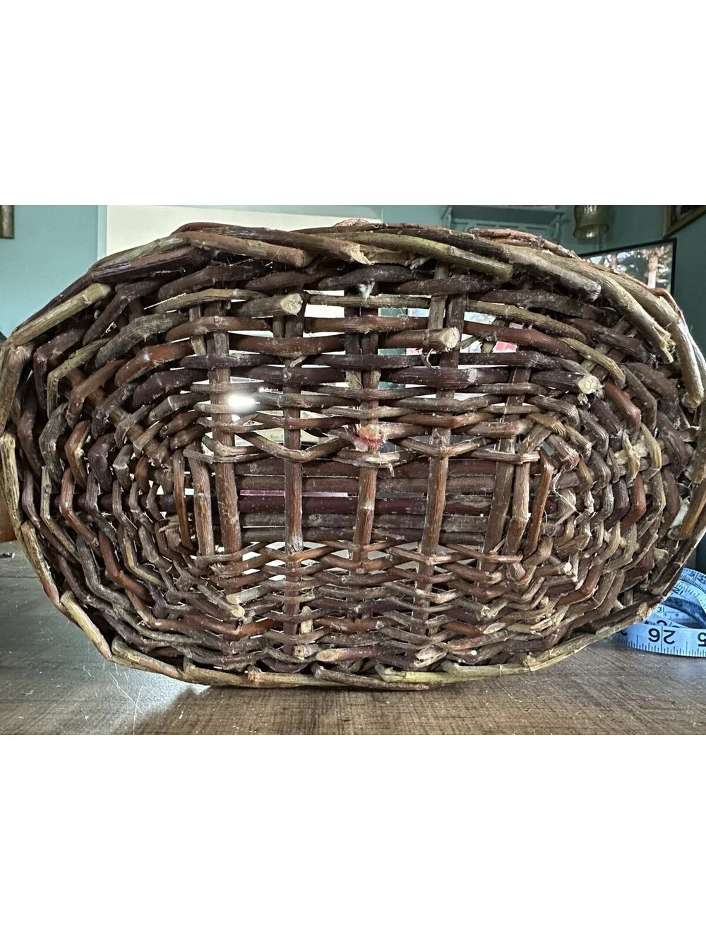 Handwoven Willow Gathering Basket Rustic Farmhouse Market Picnic Handle Basket